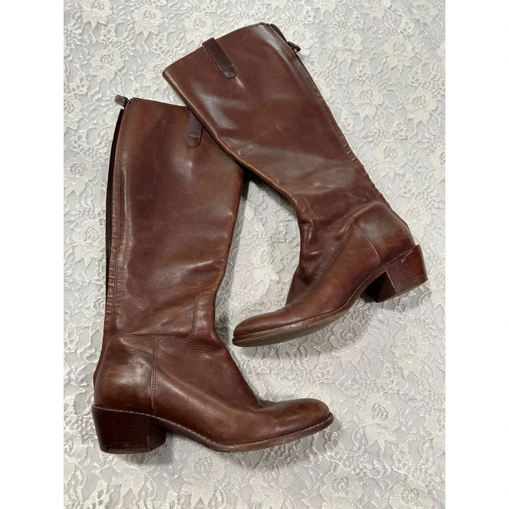 Cole Haan Welsey Brown Leather Knee High Riding Boots 6B Fall Preppy Minimalist